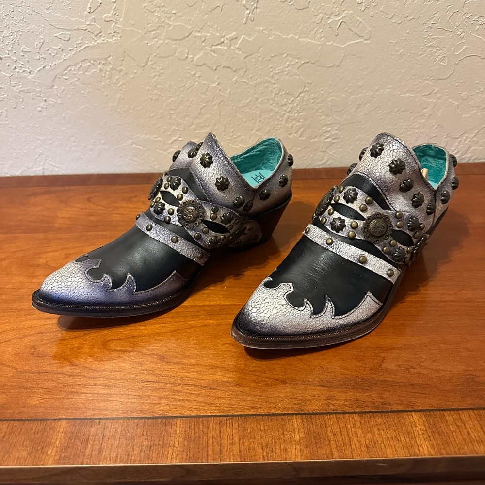 Corral Silver and Black Studded Ankle Boots